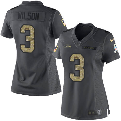 Women's Nike Seattle Seahawks #3 Russell Wilson Limited Black 2016 Salute to Service NFL Jersey
