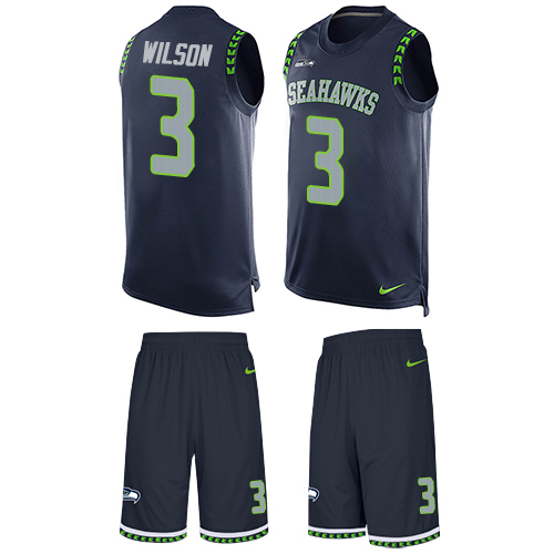 Men's Nike Seattle Seahawks #3 Russell Wilson Limited Steel Blue Tank Top Suit NFL Jersey