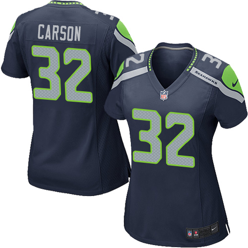 Women's Nike Seattle Seahawks #32 Chris Carson Game Navy Blue Team Color NFL Jersey