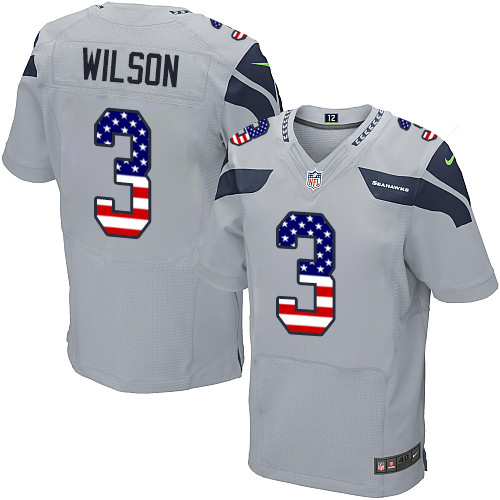 Men's Nike Seattle Seahawks #3 Russell Wilson Elite Grey Alternate USA Flag Fashion NFL Jersey