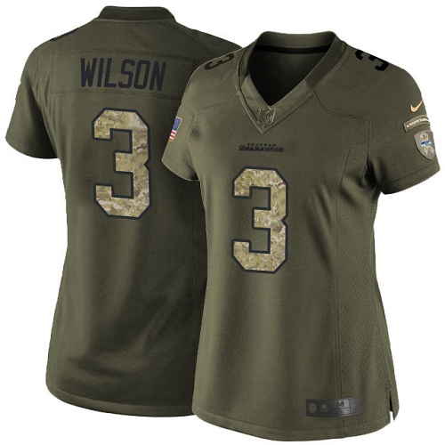 Women's Nike Seattle Seahawks #3 Russell Wilson Elite Green Salute to Service NFL Jersey