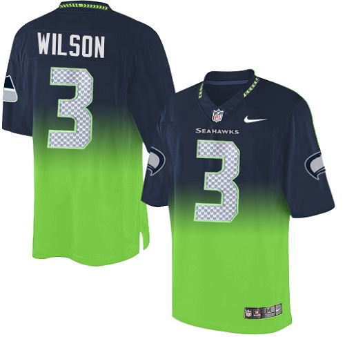 Youth Nike Seattle Seahawks #3 Russell Wilson Elite Navy/Green Fadeaway NFL Jersey
