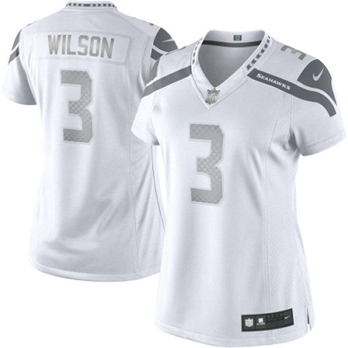 Women's Nike Seattle Seahawks #3 Russell Wilson Limited White Platinum NFL Jersey
