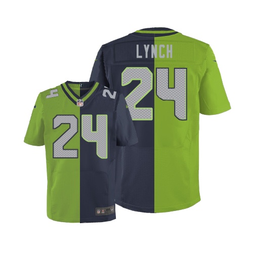 Men's Nike Seattle Seahawks #24 Marshawn Lynch Elite Navy/Green Split Fashion NFL Jersey
