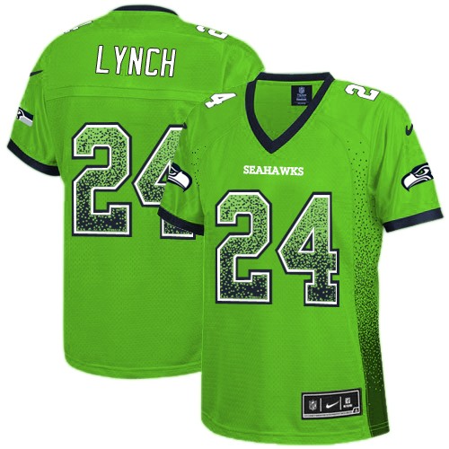 Women's Nike Seattle Seahawks #24 Marshawn Lynch Elite Green Drift Fashion NFL Jersey