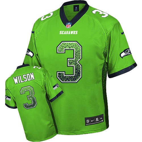 Men's Nike Seattle Seahawks #3 Russell Wilson Elite Green Drift Fashion NFL Jersey