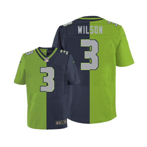 Men's Nike Seattle Seahawks #3 Russell Wilson Elite Navy/Green Split Fashion NFL Jersey