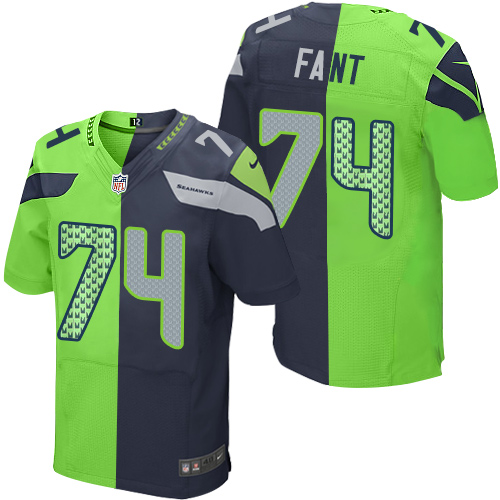 Men's Nike Seattle Seahawks #74 George Fant Elite Navy/Green Split Fashion NFL Jersey