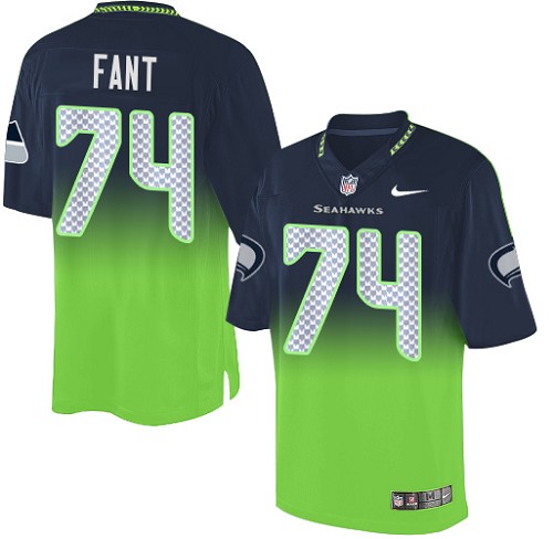 Men's Nike Seattle Seahawks #74 George Fant Elite Navy/Green Fadeaway NFL Jersey