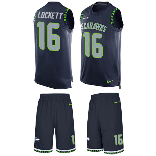 Men's Nike Seattle Seahawks #16 Tyler Lockett Limited Steel Blue Tank Top Suit NFL Jersey