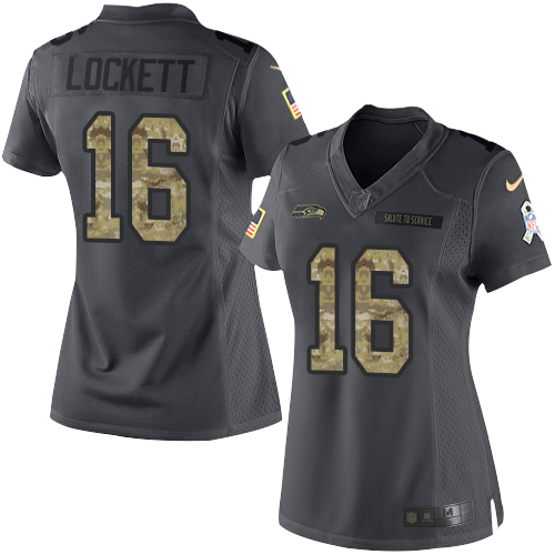 Women's Nike Seattle Seahawks #16 Tyler Lockett Limited Black 2016 Salute to Service NFL Jersey