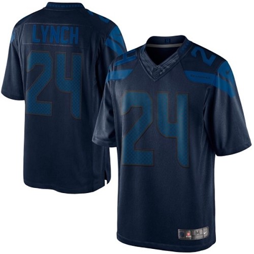 Men's Nike Seattle Seahawks #24 Marshawn Lynch Steel Blue Drenched Limited NFL Jersey