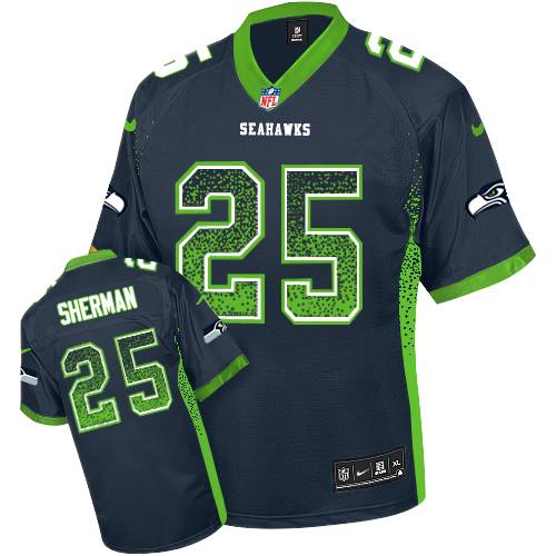 Men's Nike Seattle Seahawks #25 Richard Sherman Elite Steel Blue Drift Fashion NFL Jersey