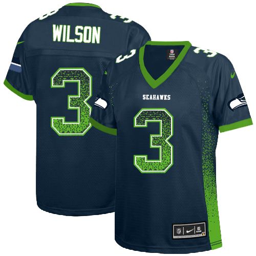 Women's Nike Seattle Seahawks #3 Russell Wilson Elite Navy Blue Drift Fashion NFL Jersey