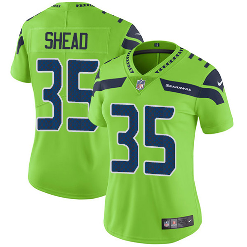 Women's Nike Seattle Seahawks #35 DeShawn Shead Elite Green Rush Vapor Untouchable NFL Jersey
