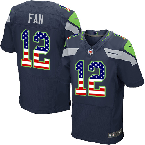 Men's Nike Seattle Seahawks 12th Fan Elite Navy Blue Home USA Flag Fashion NFL Jersey