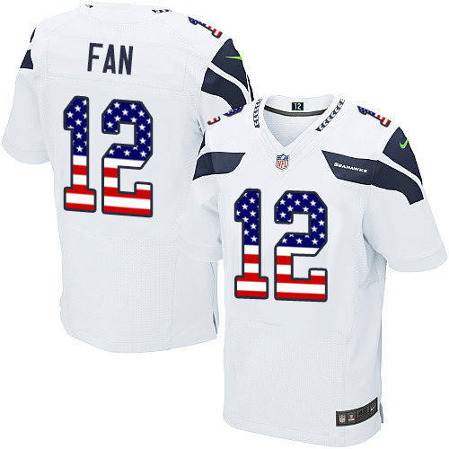 Men's Nike Seattle Seahawks 12th Fan Elite White Road USA Flag Fashion NFL Jersey