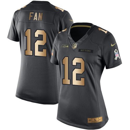 Women's Nike Seattle Seahawks 12th Fan Limited Black/Gold Salute to Service NFL Jersey