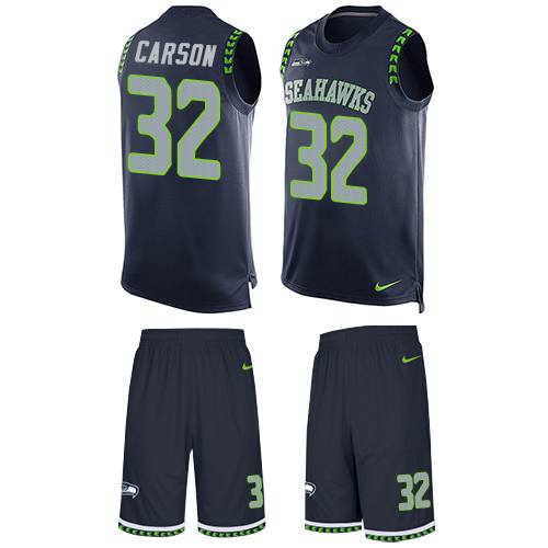 Men's Nike Seattle Seahawks #32 Chris Carson Limited Steel Blue Tank Top Suit NFL Jersey