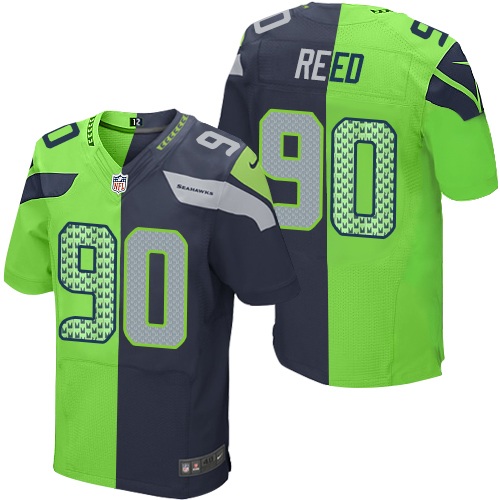 Men's Nike Seattle Seahawks #90 Jarran Reed Elite Navy/Green Split Fashion NFL Jersey