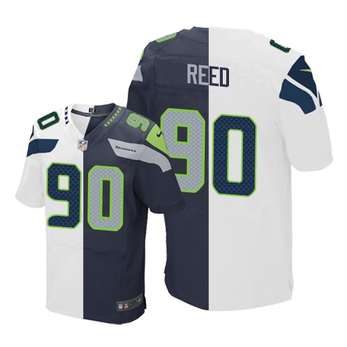Men's Nike Seattle Seahawks #90 Jarran Reed Elite Navy/White Split Fashion NFL Jersey