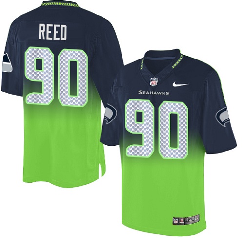 Men's Nike Seattle Seahawks #90 Jarran Reed Elite Navy/Green Fadeaway NFL Jersey