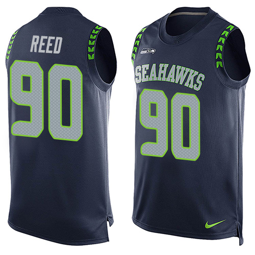 Men's Nike Seattle Seahawks #90 Jarran Reed Limited Steel Blue Player Name & Number Tank Top NFL Jersey