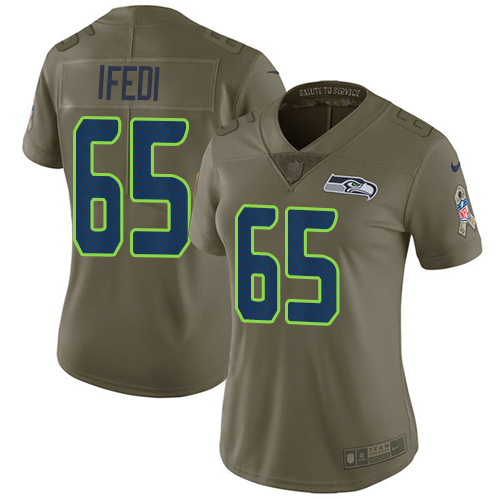 Women's Nike Seattle Seahawks #76 Germain Ifedi Limited Green Salute to Service NFL Jersey