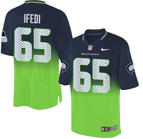 Men's Nike Seattle Seahawks #76 Germain Ifedi Elite Navy/Green Fadeaway NFL Jersey