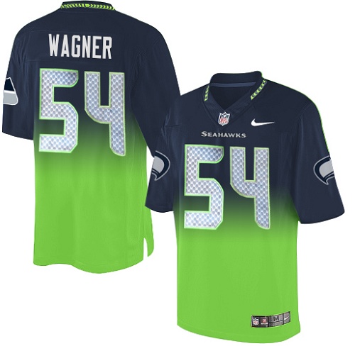 Men's Nike Seattle Seahawks #54 Bobby Wagner Elite Navy/Green Fadeaway NFL Jersey