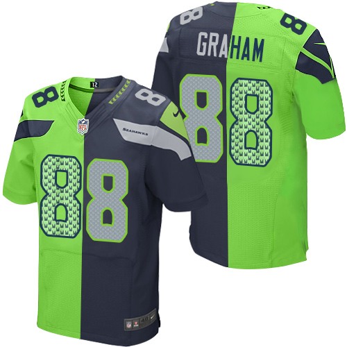 Men's Nike Seattle Seahawks #88 Jimmy Graham Elite Navy/Green Split Fashion NFL Jersey