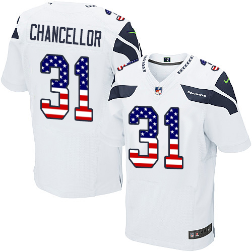 Men's Nike Seattle Seahawks #31 Kam Chancellor Elite White Road USA Flag Fashion NFL Jersey