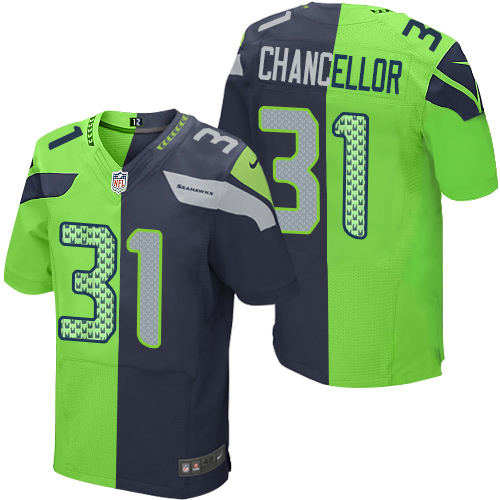 Men's Nike Seattle Seahawks #31 Kam Chancellor Elite Navy/Green Split Fashion NFL Jersey