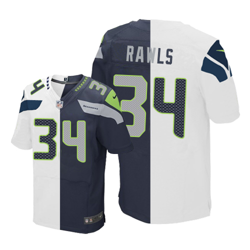 Men's Nike Seattle Seahawks #34 Thomas Rawls Elite Navy/White Split Fashion NFL Jersey
