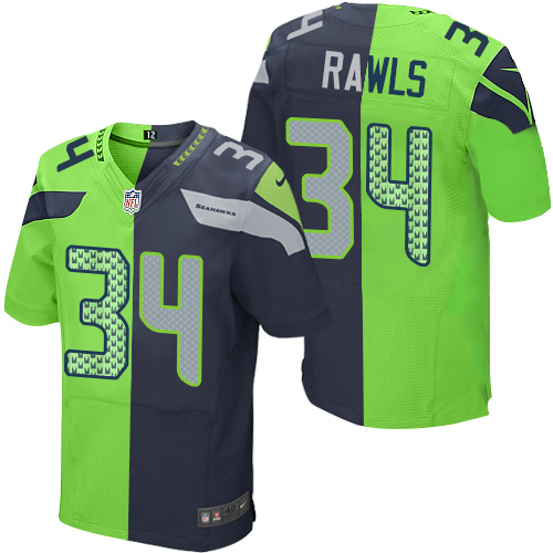 Men's Nike Seattle Seahawks #34 Thomas Rawls Elite Navy/Green Split Fashion NFL Jersey
