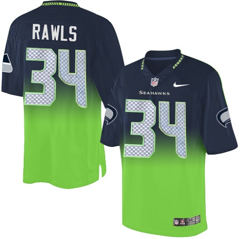 Men's Nike Seattle Seahawks #34 Thomas Rawls Elite Navy/Green Fadeaway NFL Jersey