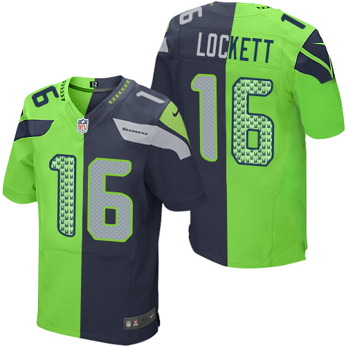 Men's Nike Seattle Seahawks #16 Tyler Lockett Elite Navy/Green Split Fashion NFL Jersey