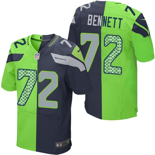 Men's Nike Seattle Seahawks #72 Michael Bennett Elite Navy/Green Split Fashion NFL Jersey