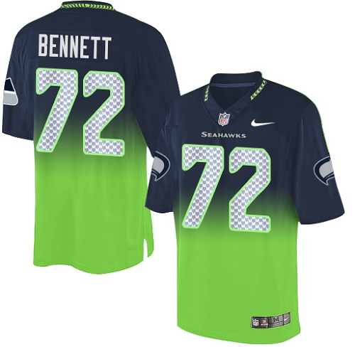 Men's Nike Seattle Seahawks #72 Michael Bennett Elite Navy/Green Fadeaway NFL Jersey