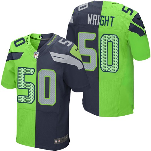 Men's Nike Seattle Seahawks #50 K.J. Wright Elite Navy/Green Split Fashion NFL Jersey