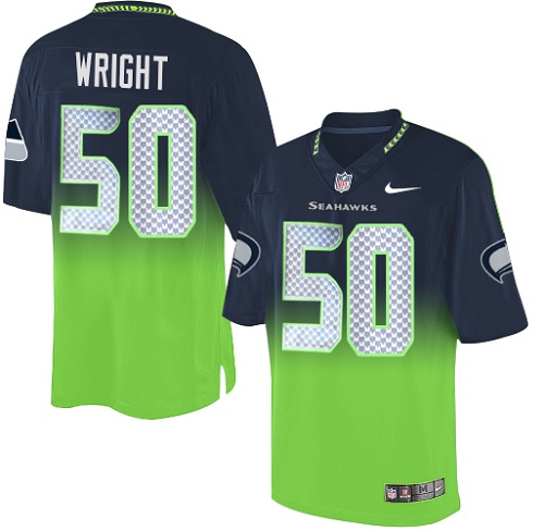 Men's Nike Seattle Seahawks #50 K.J. Wright Elite Navy/Green Fadeaway NFL Jersey