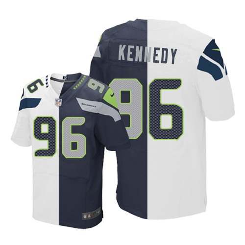 Men's Nike Seattle Seahawks #96 Cortez Kennedy Elite Navy/White Split Fashion NFL Jersey