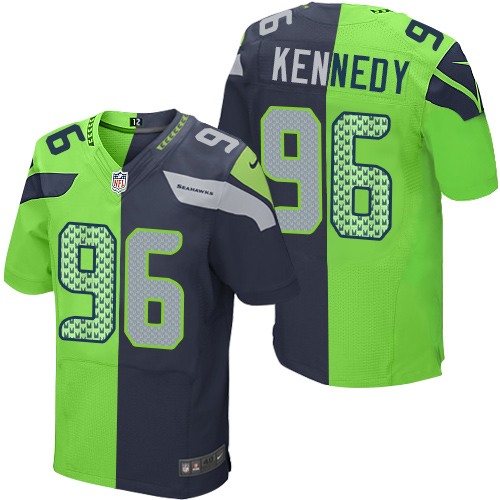 Men's Nike Seattle Seahawks #96 Cortez Kennedy Elite Navy/Green Split Fashion NFL Jersey