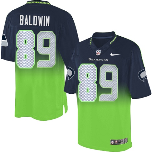 Men's Nike Seattle Seahawks #89 Doug Baldwin Elite Navy/Green Fadeaway NFL Jersey