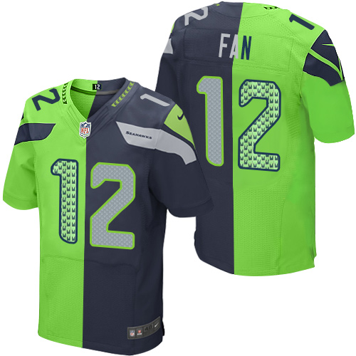 Men's Nike Seattle Seahawks 12th Fan Elite Navy/Green Split Fashion NFL Jersey