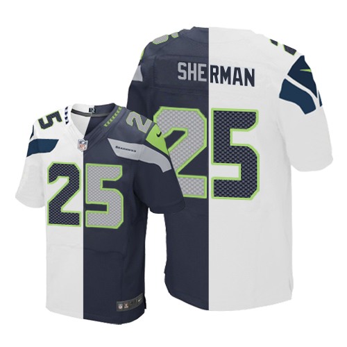 Men's Nike Seattle Seahawks #25 Richard Sherman Elite Navy/White Split Fashion NFL Jersey