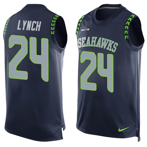 Men's Nike Seattle Seahawks #24 Marshawn Lynch Limited Steel Blue Player Name & Number Tank Top NFL Jersey