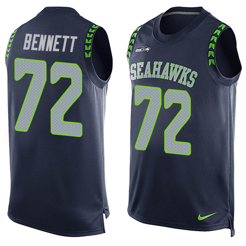 Men's Nike Seattle Seahawks #72 Michael Bennett Limited Steel Blue Player Name & Number Tank Top NFL Jersey