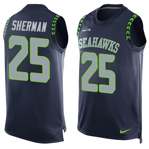 Men's Nike Seattle Seahawks #25 Richard Sherman Limited Steel Blue Player Name & Number Tank Top NFL Jersey