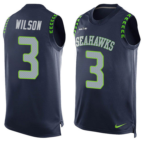 Men's Nike Seattle Seahawks #3 Russell Wilson Limited Steel Blue Player Name & Number Tank Top NFL Jersey
